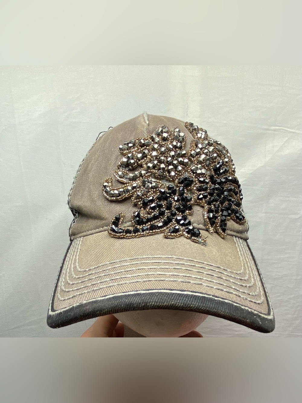 Olive and Pique Rhinestone Ball Cap Quilted Front Bling Glass Design Embellished